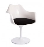 Fauteuil tulipe blanc avec coussin noir inspiré Saarinen